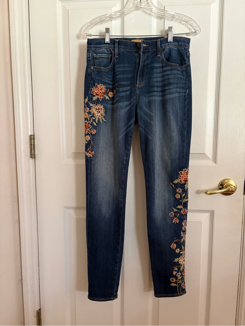 DRIFTWOOD Blue Skinny Jeans with Floral Embroidery